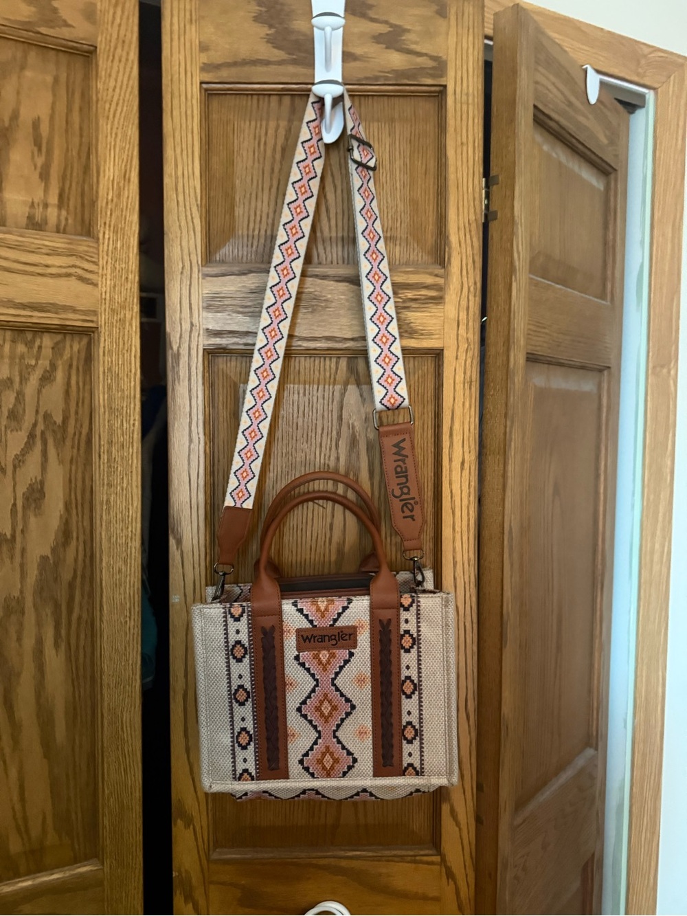 Wrangler Tan and Brown Southwestern Crossbody Tote